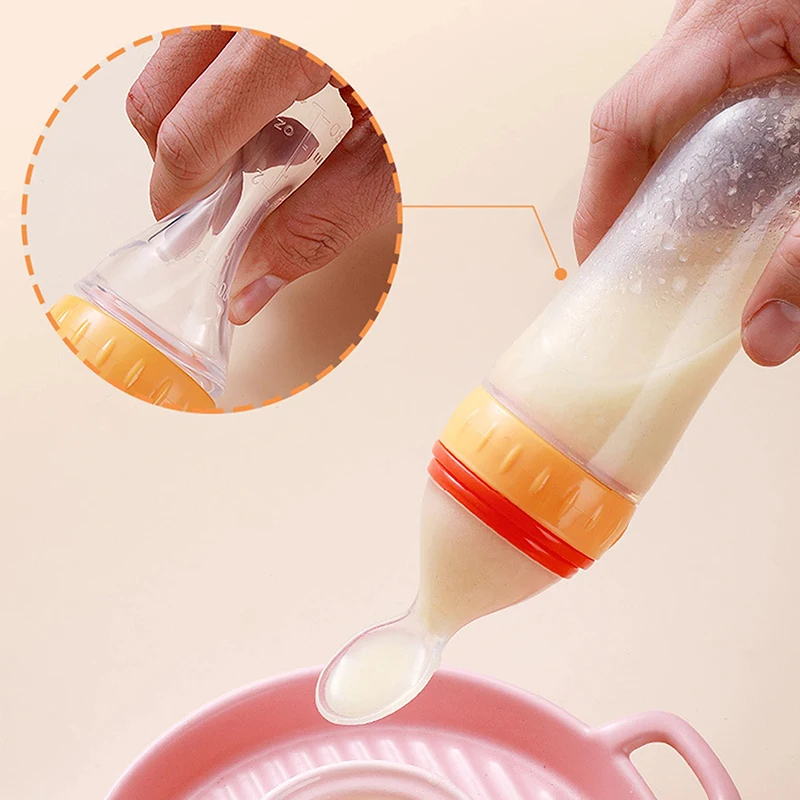 Squeezing Feeding Bottle Silicone Newborn Baby Training Rice Cereal Food Spoon